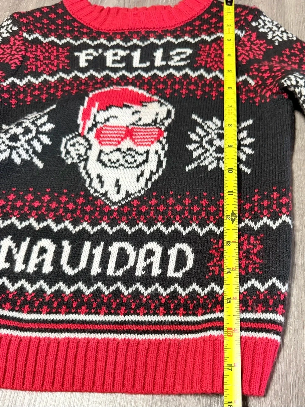 Holiday Time Boys XS 4-5 Feliz Navidad Ugly Christmas Sweater Santa Black Red